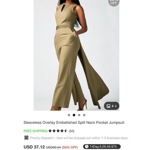 overlay embellished split neck black jumpsuit